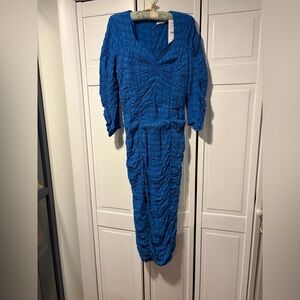 Zara blue textured long sleeve midi dress